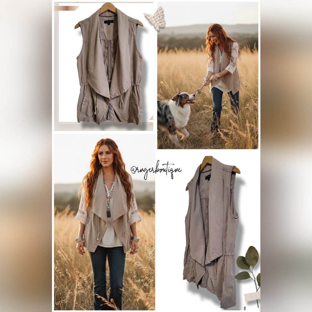 🌿Trixxie Clothing Co. Women's Large Tencel Draped Collar Drawstring Vest Jacket - Picture 14 of 16